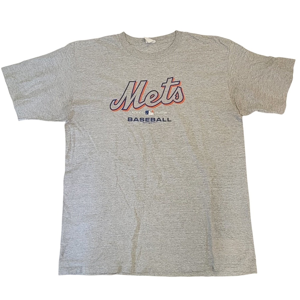MLB Mets Baseball T-Shirt Majestic Authentic Collection Mens Gray L